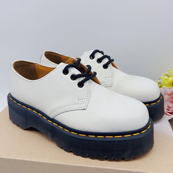 DR. MARTENS 1461 Quad Platform Shoe Oxford White Smooth Leather Womens US 9 M 8 - Picture 2 of 10